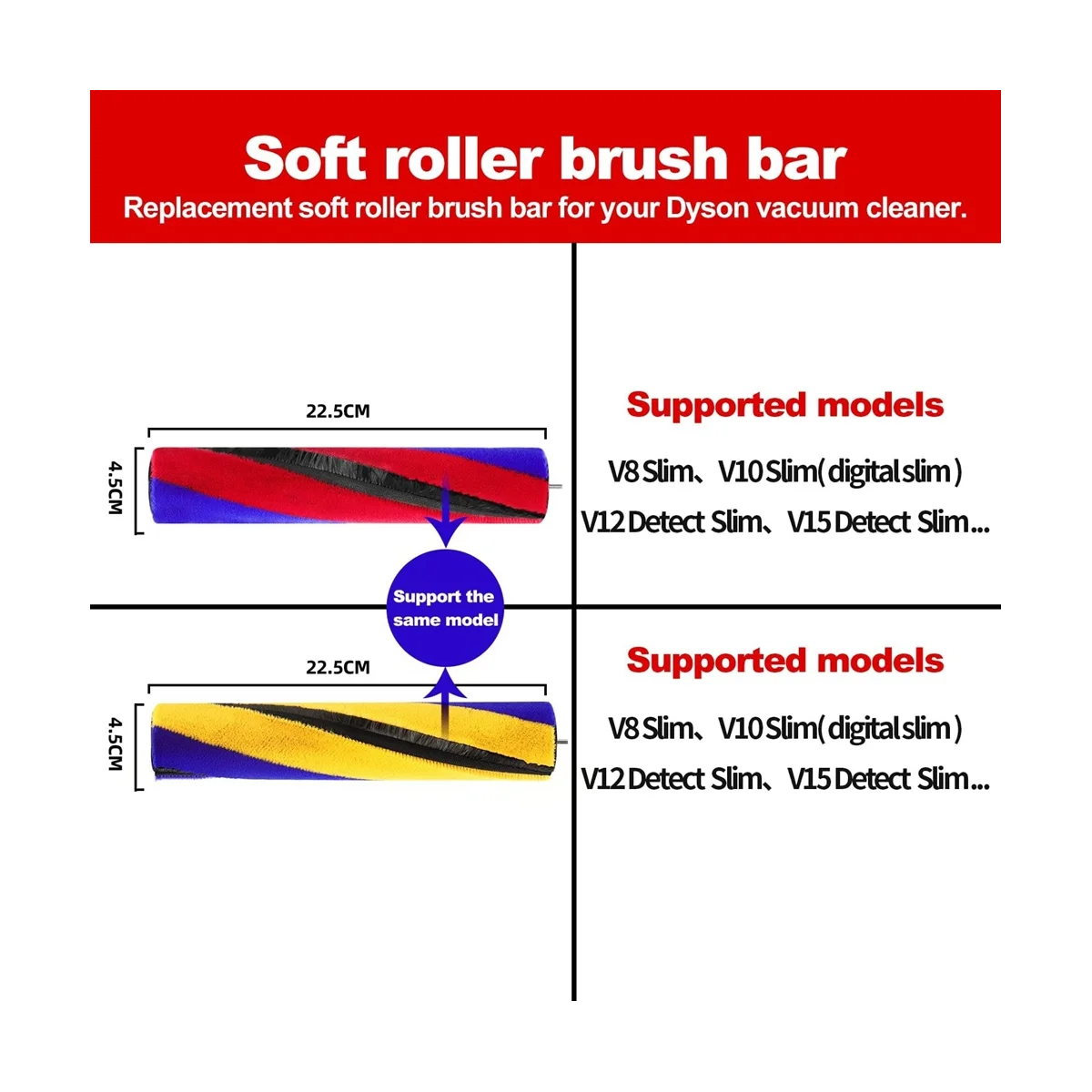 Remplacement de la barre de brosse à tête de rouleau souple, Dyson V8 Slim V10 Slim V12 DETECT Slim V15 DETECT Slim, pièce n ° 971634-01 A