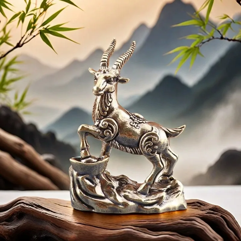 

Vintage Feng Shui Coins Goat Statue Lucky Zodiac Animal Sheep Figurine Desktop Ornament Home Decoration Craft Accessories