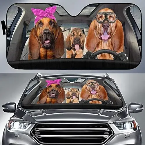 Bloodhound Driving Headband and Eyeglasses Dog Family Car Sunshade, Bloodhound Car Window Sun Cover Car Windshield Durable Visor