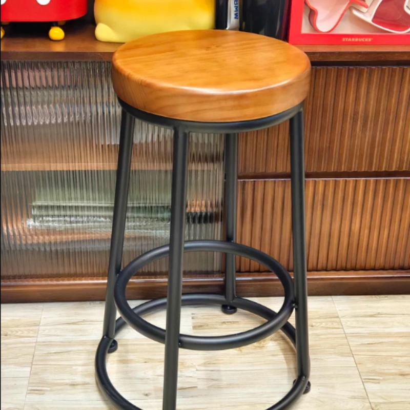 

American Wrought Iron Leisure Chairs, Vintage Round Swivel Stools, Vintage Solid Wood Bar Chairs, High Legged Dining Stool