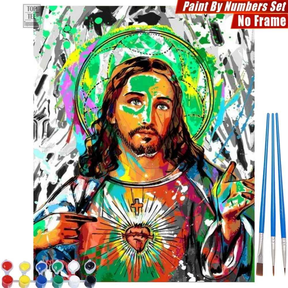 

Яркий религиозный портрет: набор для рисования маслом своими руками - цифровой набор для творчества с эффектом брызг, декор для дома и спальни, пасхальный подарок для сына