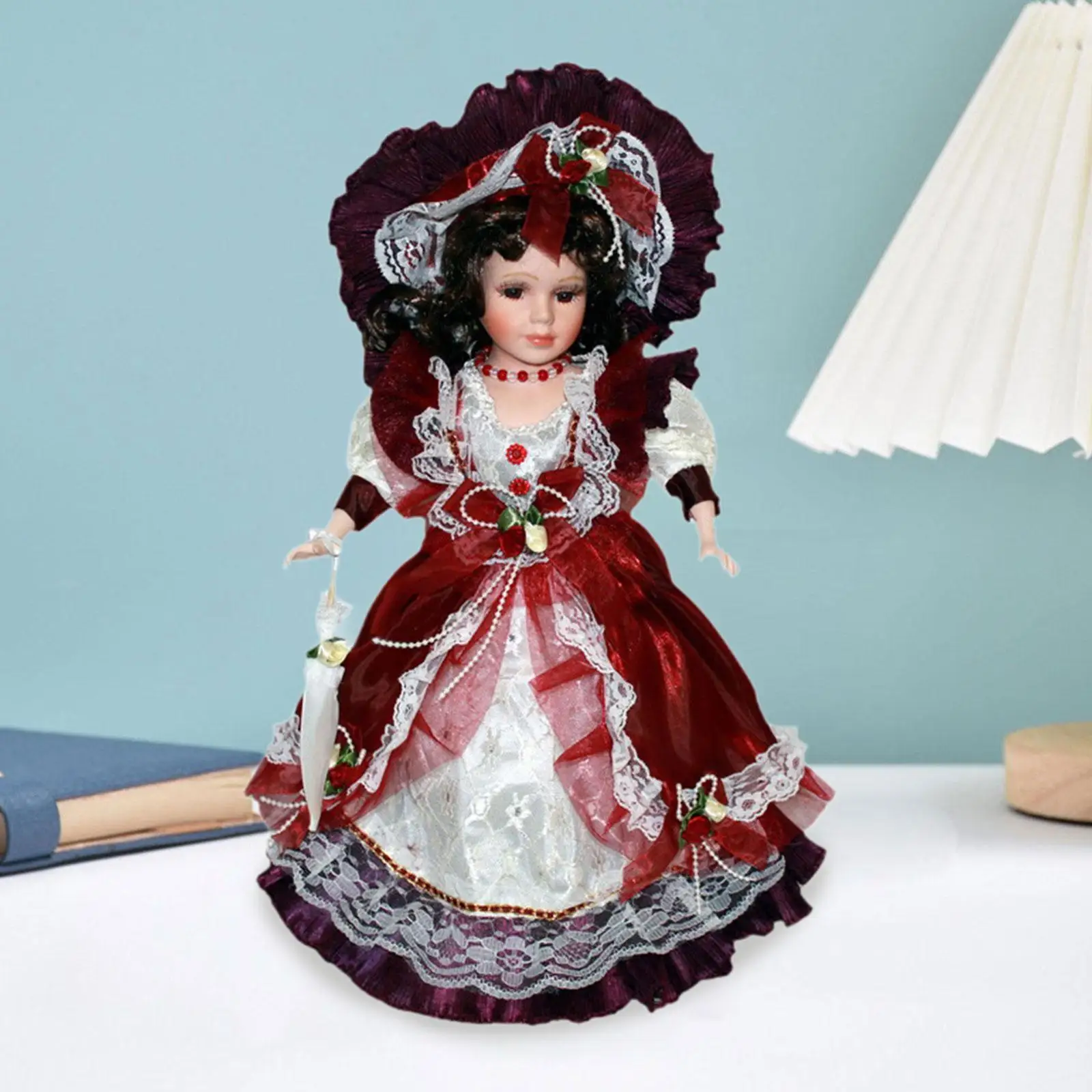 

Женская керамическая кукла для кукольного дома, реалистичный орнамент, подарки, украшение, миниатюрные викторианские миниатюрные фарфоровые люди, 16 дюймов