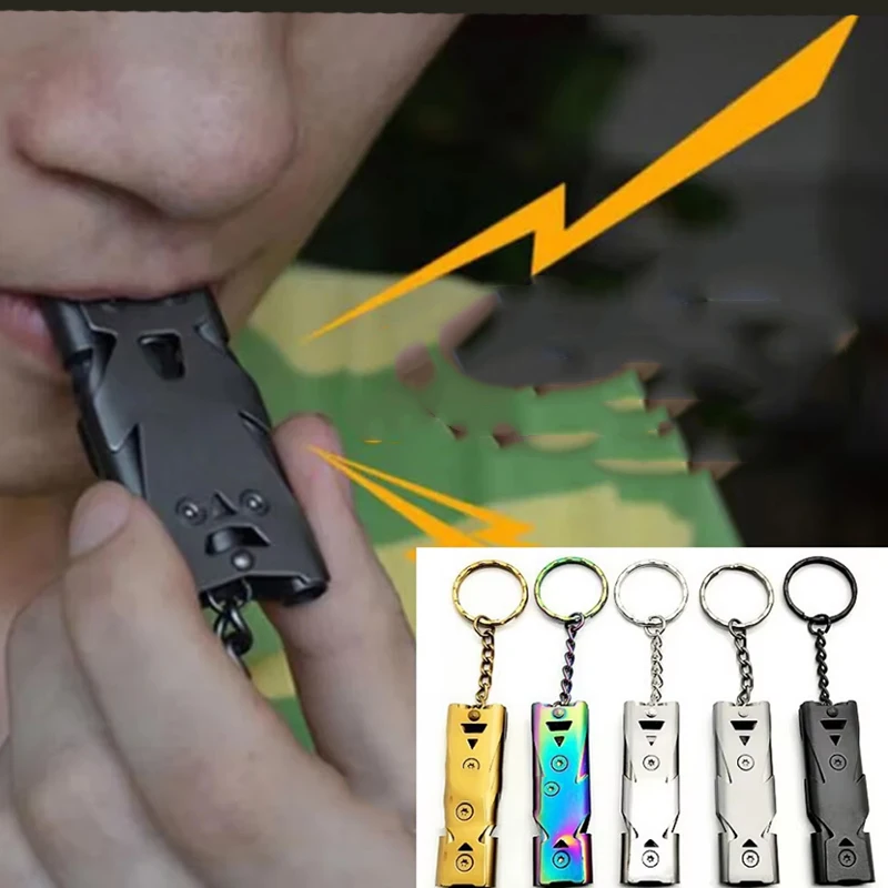Outdoor Survival Whistle Double-tube Blast Whistle Stainless Steel High-frequency Earthquake Rescue Whistle High-decibel Whistle