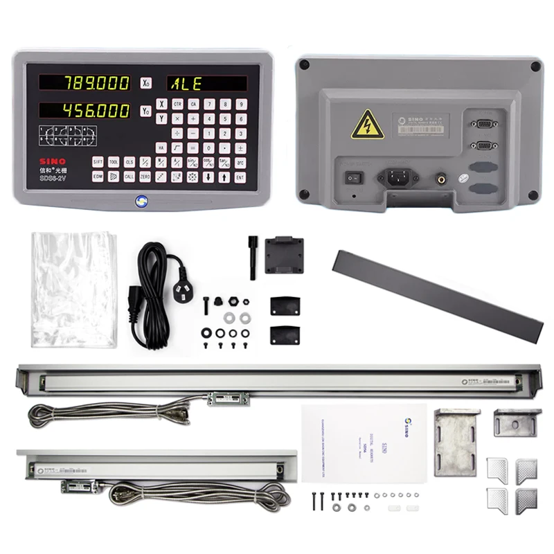 SINO SDS6-2V DRO 2 Axis Lathe Digital Readout and 5micron KA300 Linear Scale KA500 Glass Encoder Metal Casing