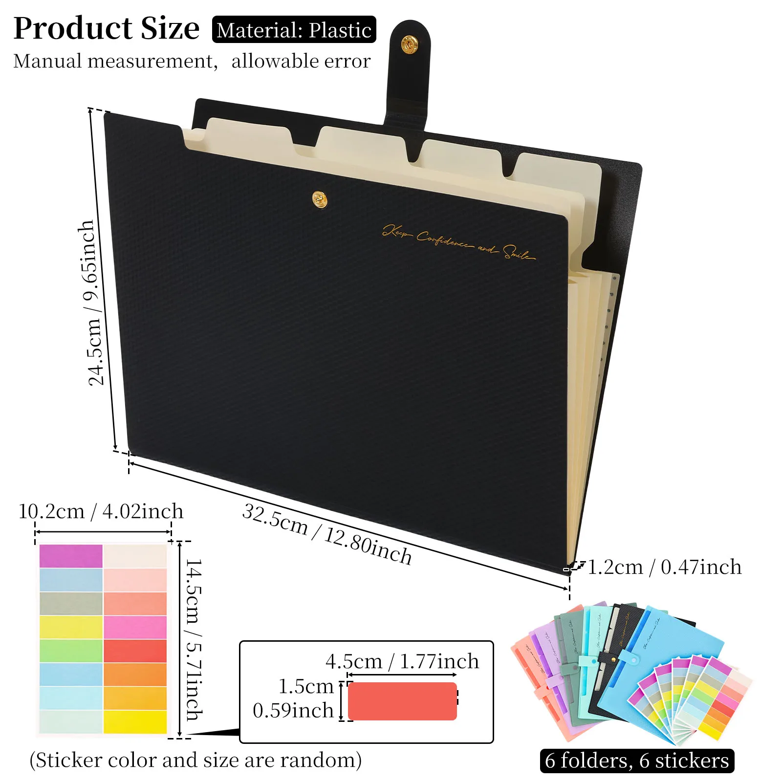 6 Colors Expanding File Folder A4 Document Organizer 5 Pockets File Storage Folder Snap Closure Portable Paper Document Folder