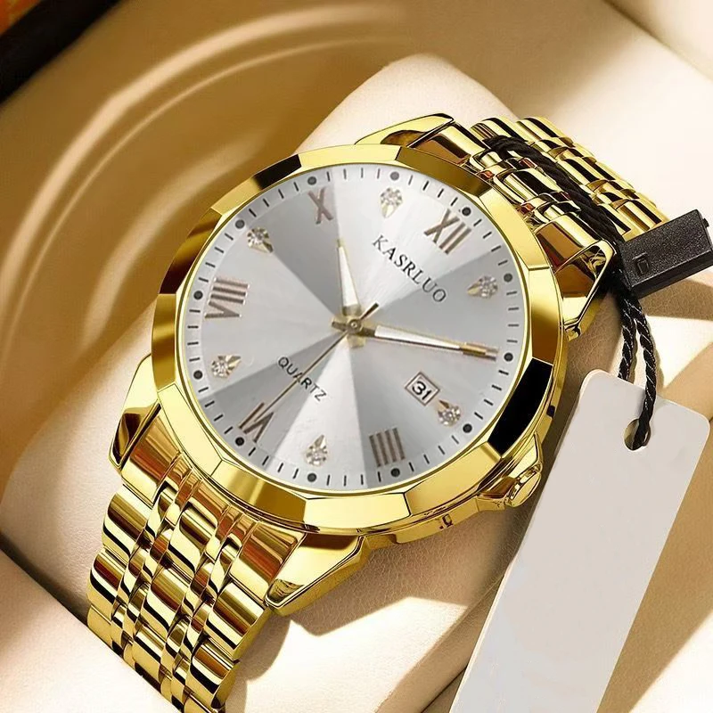 New men's watch men's steel band diamond-shaped luxury high aesthetic value luminous calendar fashionable casual sports watch