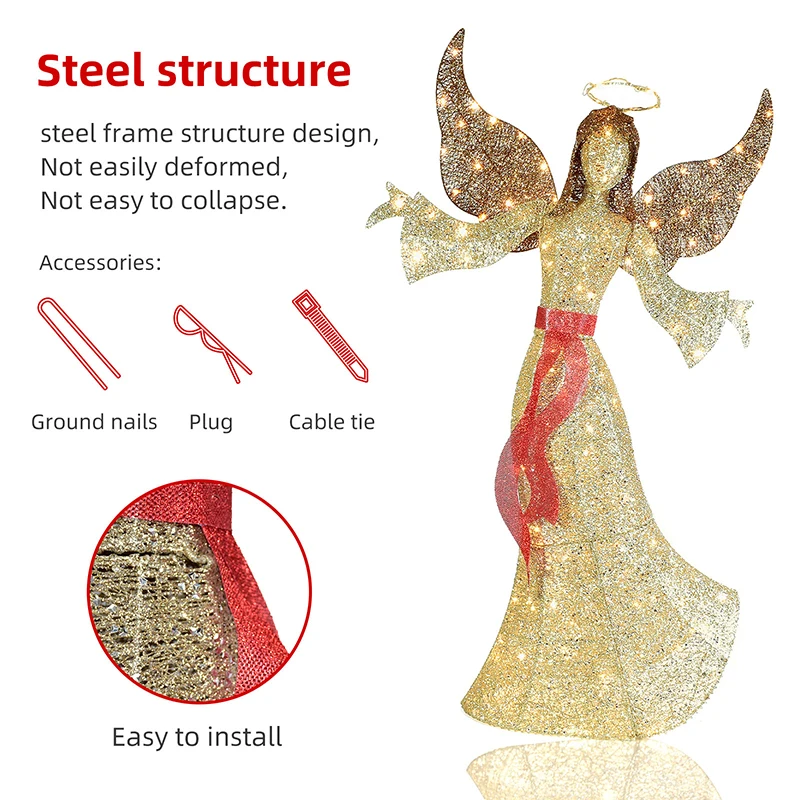 Emas 1 buah lampu dekorasi malaikat Natal lampu LED 120 cocok untuk lampu dekorasi Natal taman dalam dan luar ruangan