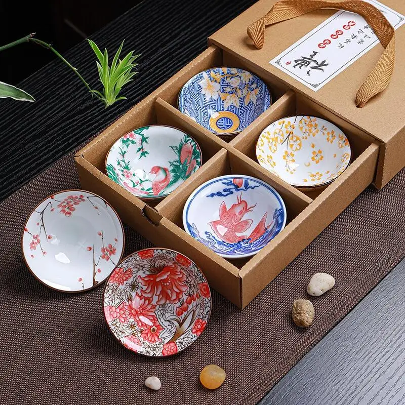 

6pcs/Set Blue White Porcelain Tea Cup Hat Cup Kung Fu Tea Set Tea Bowl Ceramic Single Cup Japanese Hand-painted Tea Cup Tea Cup