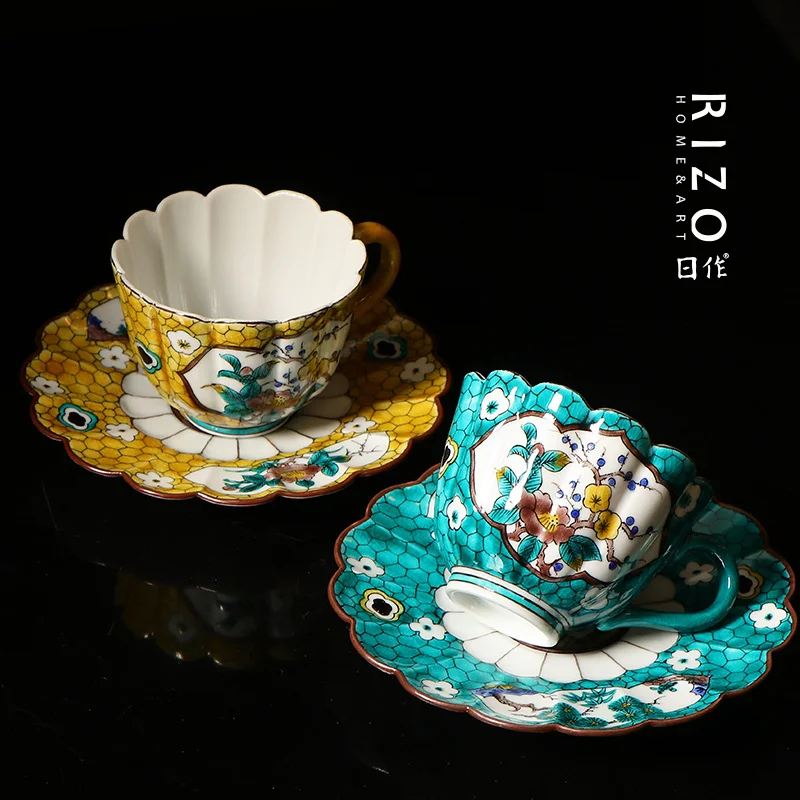 Japanese Koya Burnt Ceramic Coffee Cup Plate Yoshidaya House Wer Pattern Afternoon Tea Couple's