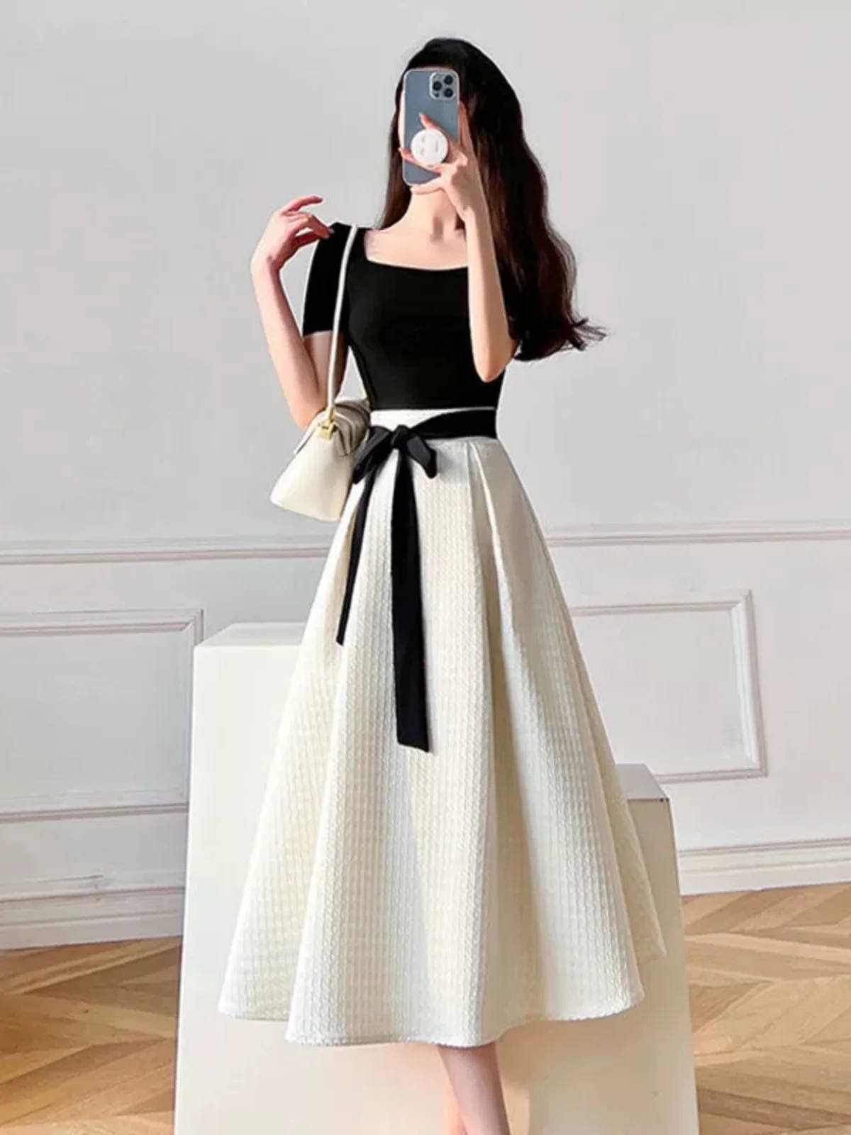 

Women's Knitted Two-Piece Set Slimming Waistline Midi Skirt Faionable Summer Outfit Polyester ort Sve round Ne Zipper