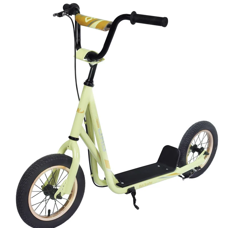 Jugend-Scooter, Tretroller für Kinder ab 6 Jahren, mit verstellbarem Lenker, 12 Zoll aufblasbare Räder, verbreiterter, rutschfester Footboa, hellgelb