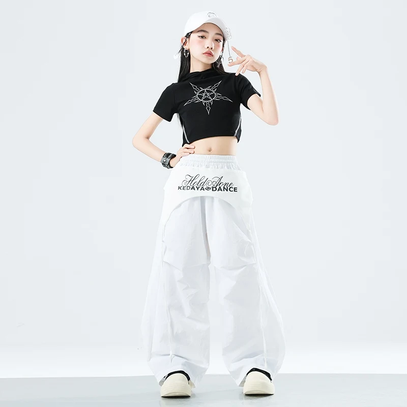สาวฤดูร้อน Hip Hop Dance เสื้อผ้าแขนสั้น Crop Tops กางเกงสีขาวแจ๊สฝึกเสื้อผ้า Street Wear BL15674