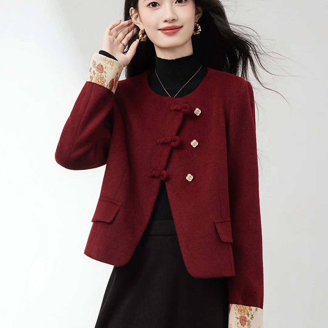 

Ele Red ort Woolen Cotton Blend Jaet Women's Commute Sle Autumn Winter New Arrival Classy Top for Ladies