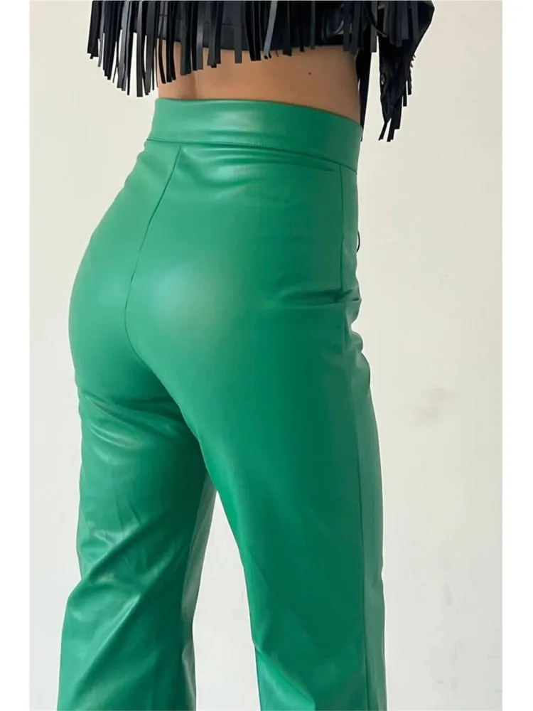 الخريف والشتاء موضة مثير عالية الخصر جلد متوهج بنطلون المرأة شخصية الشارع تنوعا مايكرو سليم بنطال جلدي