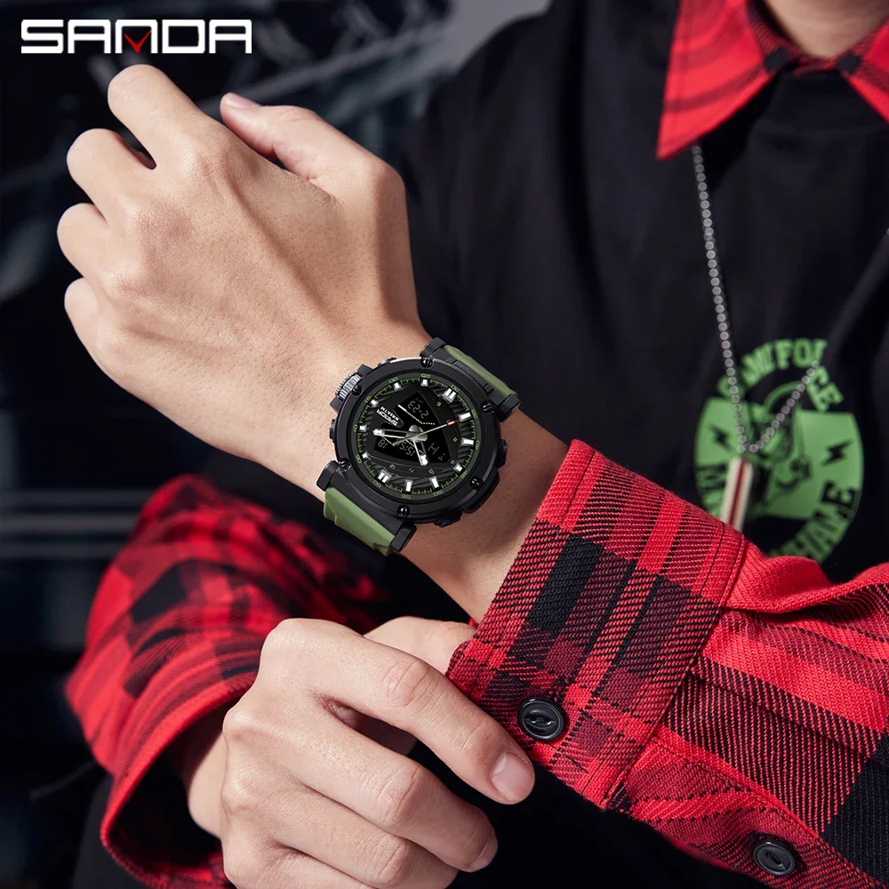 SANDA Fashion Sports Watch for Men Women Quartz Digital Dual Display Watches Shock Water Resistant Wristwatch LW9052