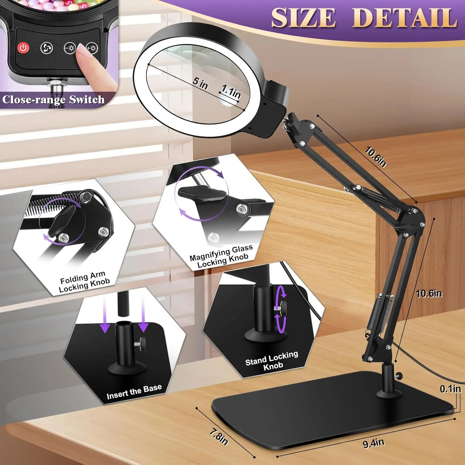 إصلاح العمل للطي مصباح زجاجي مكبر حماية العين القراءة التعلم مصباح LED إصلاح لمبة مكتب