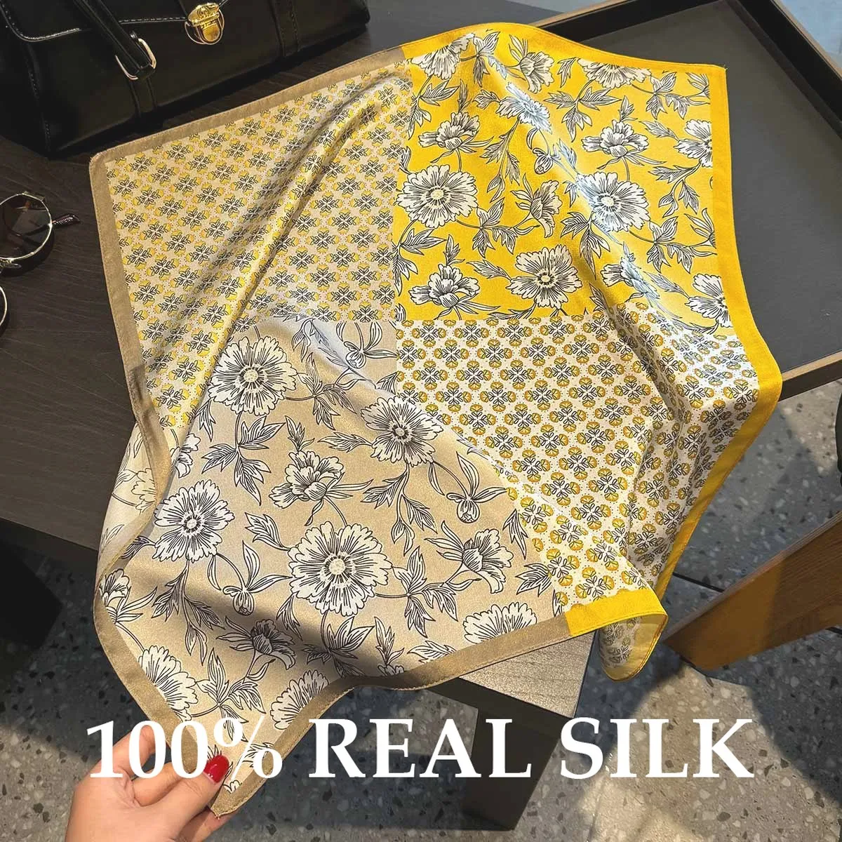 Neuer 100% Reiner Seidenschal Satin-Print Haarband Kopftuch Vielseitiger Wickelschal Sommer UV-Schutz Leichter Atmungsaktiver Schal Poncho