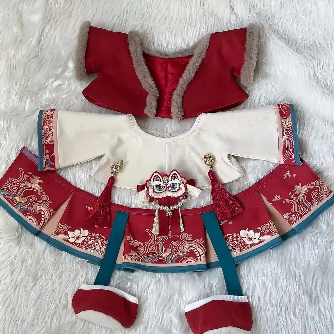 Vestido de saudação de ano novo de boneca de algodão de 40cm, vestido de boneca de estilo antigo chinês, atributo de cosplay, mudança de roupa de outono inverno