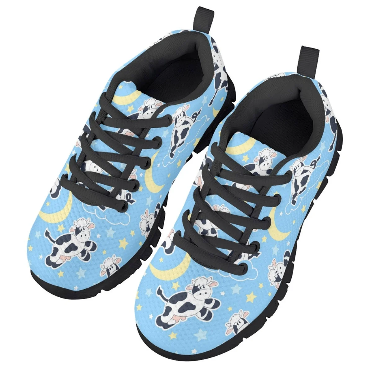 Kawaii Cow Clouds Children's Running Shoes Durable Lace Up Breathable Casual Sneakers Outdoor Travel Flats Zapatos Para Mujeres