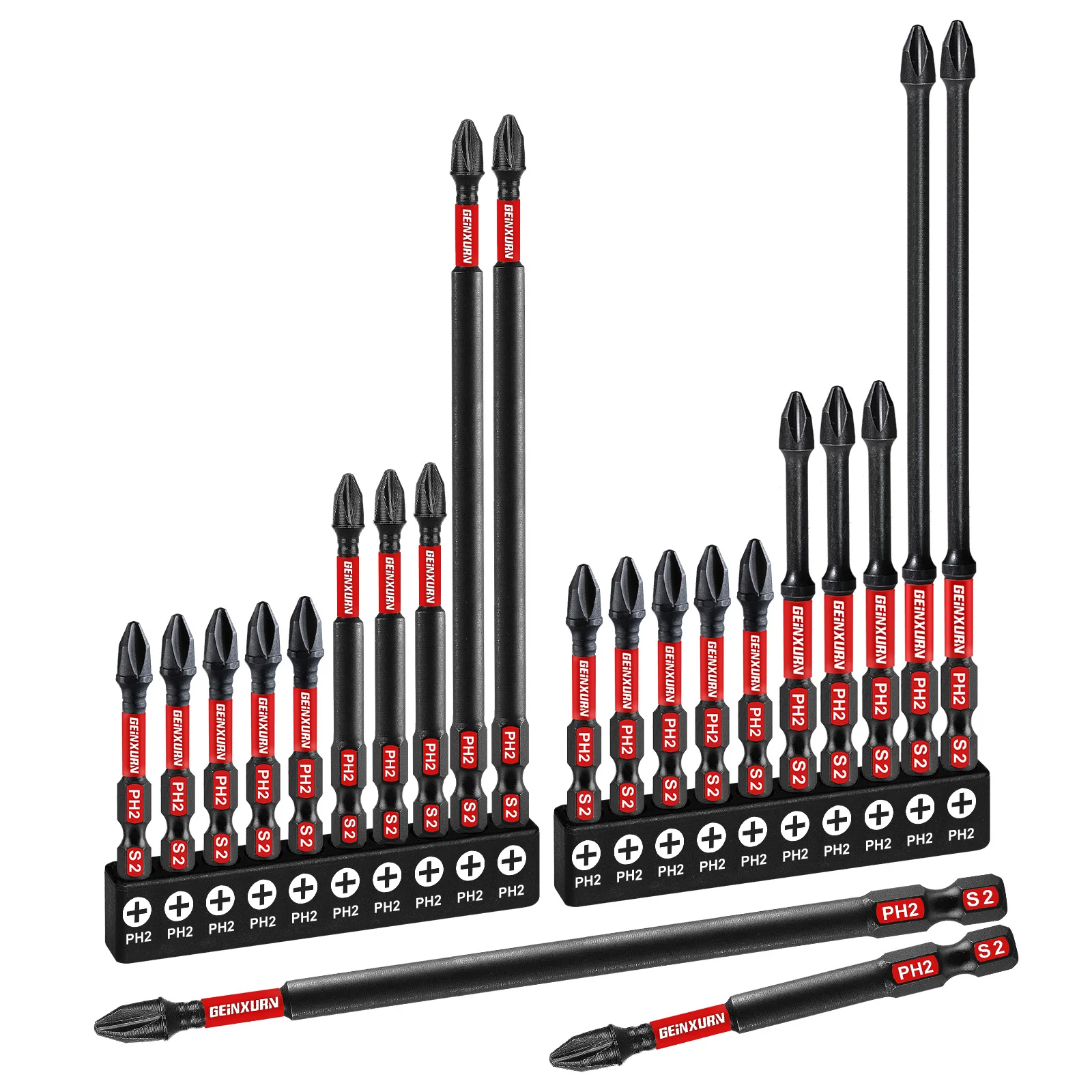 Geinxurn 20Pcs  2''/3''/6'' Impact Power Driver bit set , S2 Alloy Steel Bit(Phillips) with Bit Holder and Storage Organizer