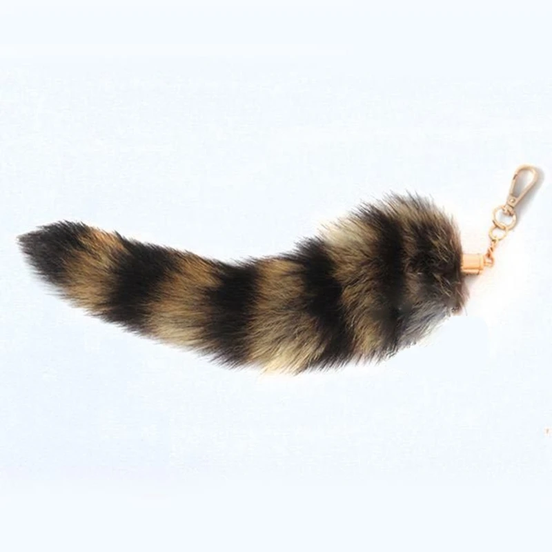 Fox-Racoon Tail Keychain Pendant Key-Chain Bags Charm Keys-Holder Couple Keyrings for Backpack Car Decoration