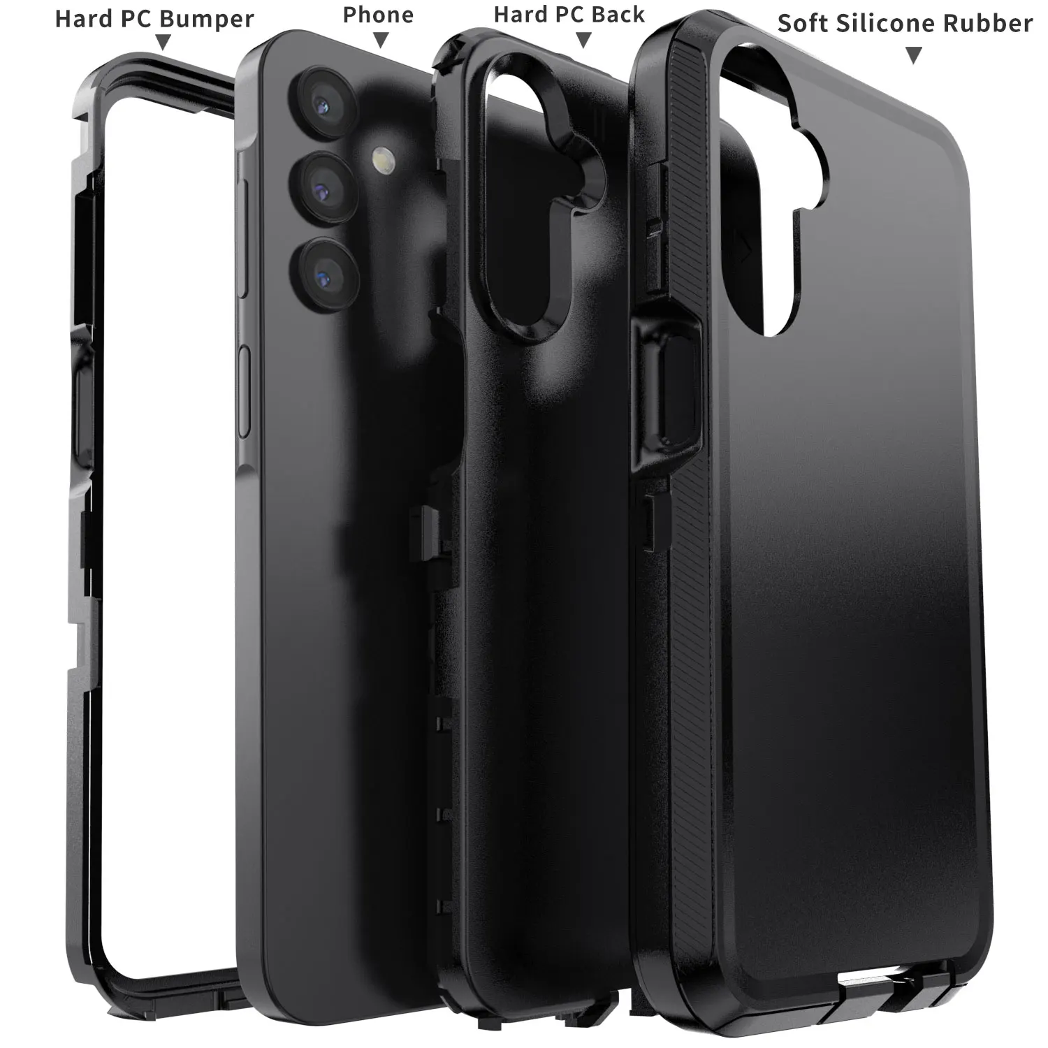 حافظة سوداء لهاتف سامسونج جالاكسي A15 5G شديدة التحمل ومضادة للصدمات وواقية صلبة وعرة هجينة 3 في 1