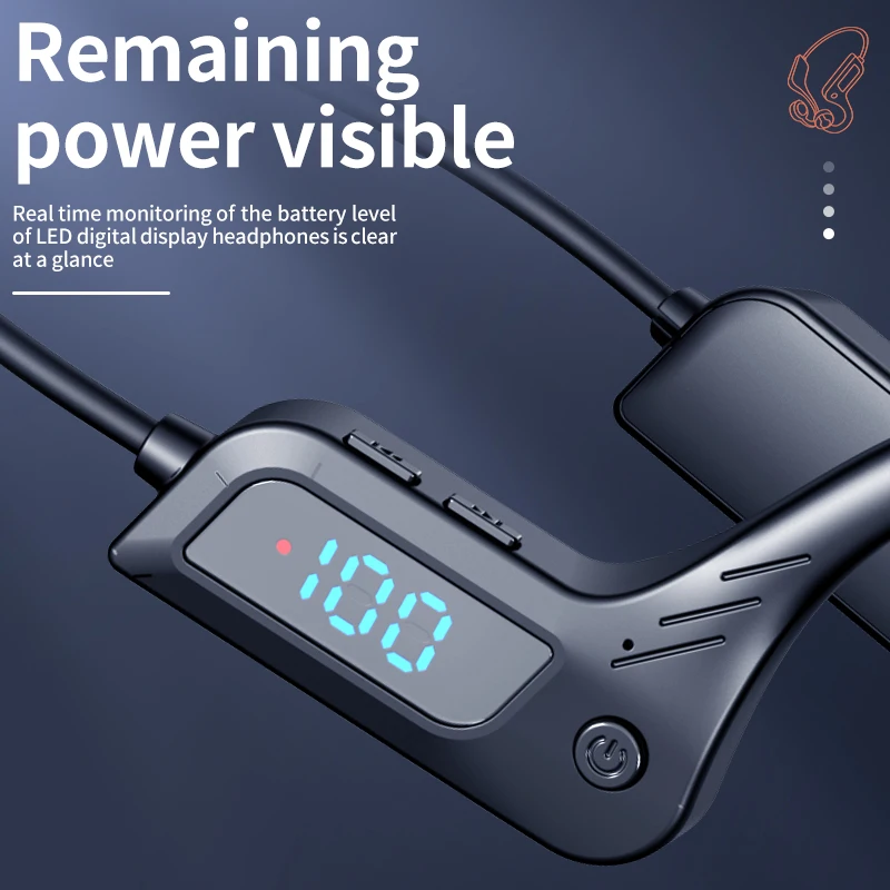 Słuchawki Bluetooth z przewodnictwem kostnym, z cyfrowym wyświetlaczem, Bluetooth 5.3, wodoodporne, sportowe słuchawki douszne z gniazdem na kartę. — zdjęcie produktu 5