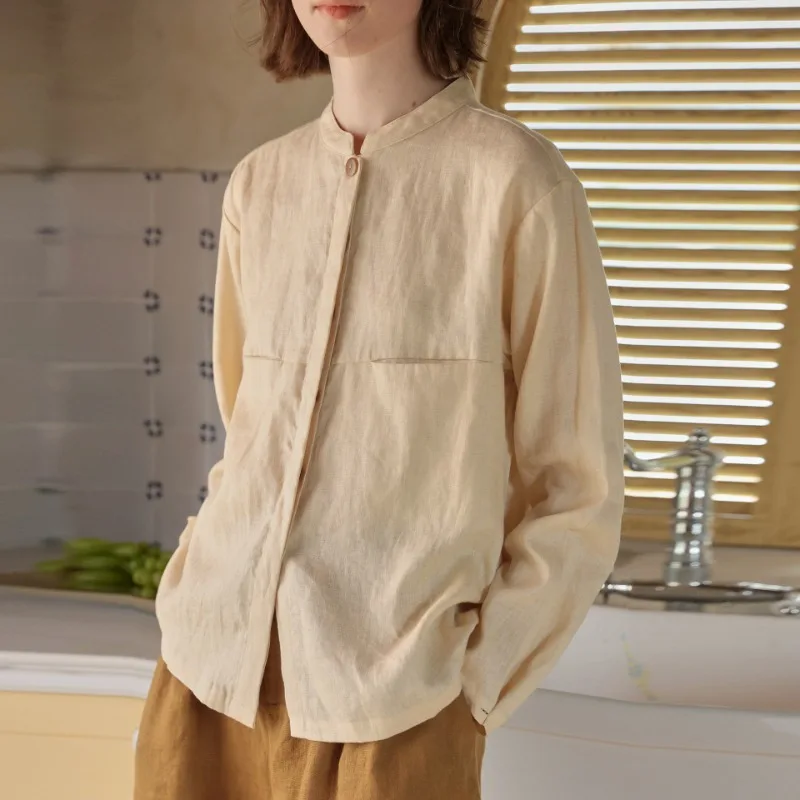

Vintage 100% Linen Elegant Women Blouses Casual Loose Long Sleeve Button Up Fashion Shirts Oversized Streetwear Female Clothes