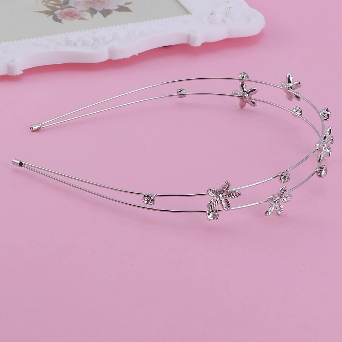 المرأة حجر الراين طبقة مزدوجة الفضة الزفاف هيرباند الزفاف الشعر حلقة عقال إكسسوارات الشعر خمس بتلات زهرة نمط