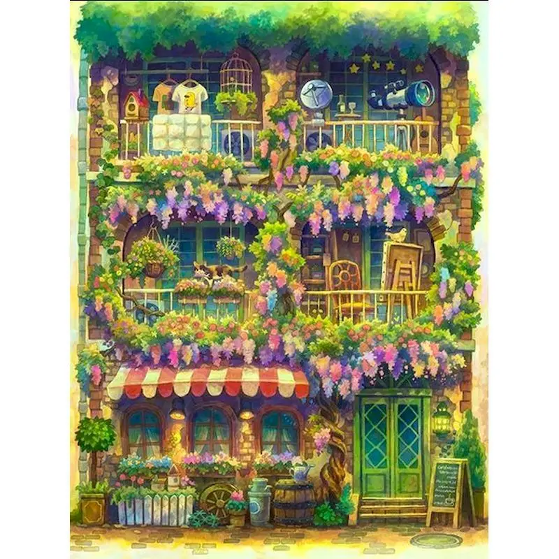 

GATYZTORY Coloring By Numbers Flower House On Canvas Frameless Acrylic Paint Painting By Numbers Handpainted Walldecor Gift