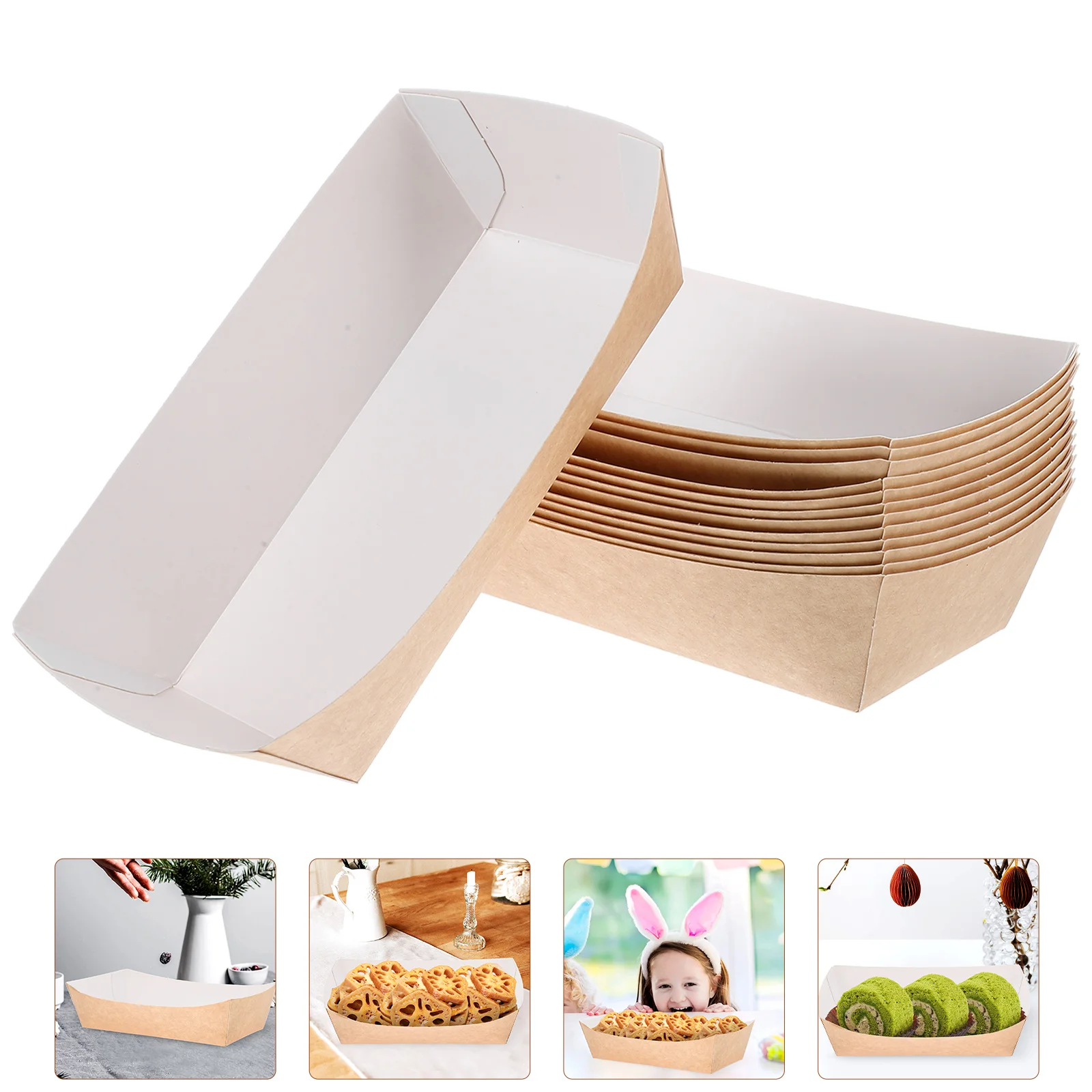 100 Pcs Packing Box Paper Boat Tray Sushi Serving Cocktail Plates for Appetizers