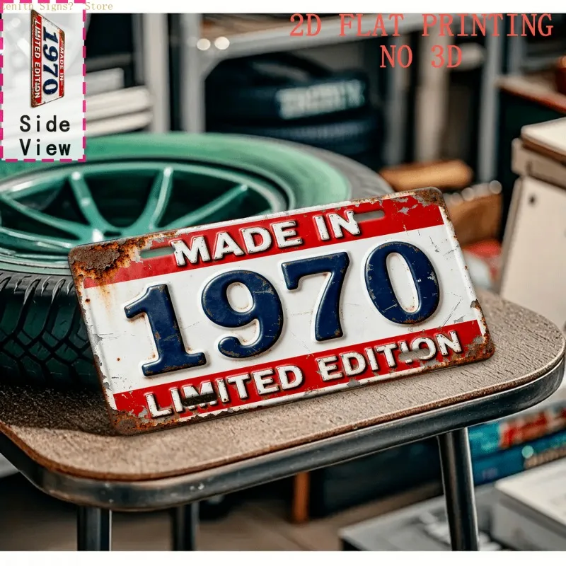 2D flaches 1-teiliges Aluminium Vintage Nummernschild im Retro-Stil Metallschild Geschenk