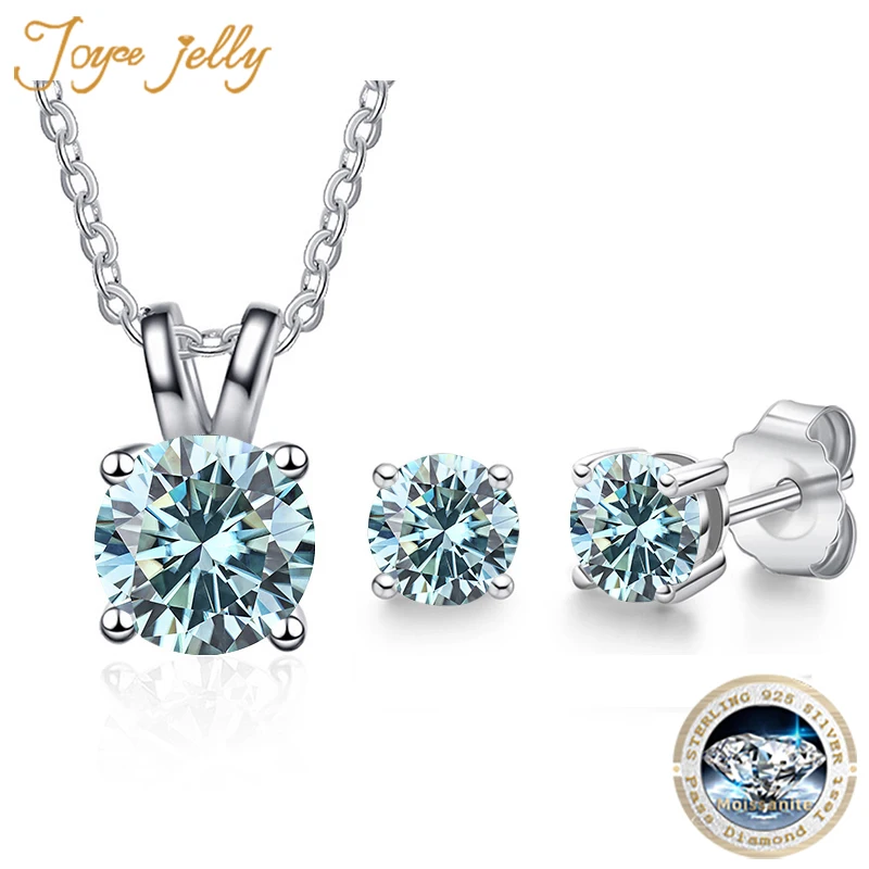 

Joycejelly Classic 925 sterling silver jewelry set with 1ct real moissanite stone Wedding Earrings Necklace For Women Bridal