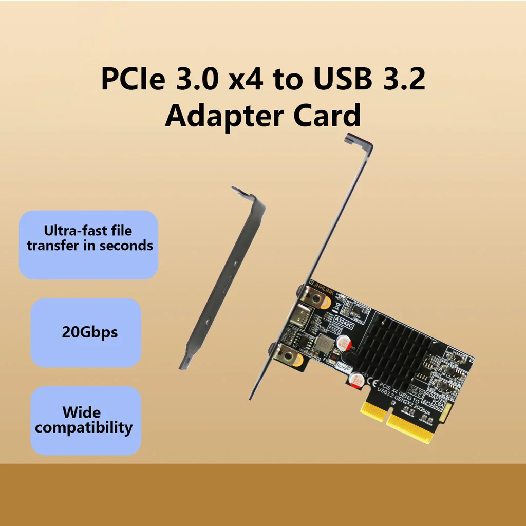 PCIe 3.0 X4 auf USB 3.2 Gen2x2 Typ-C-Erweiterungskarte, 20 Gbit/s-Adapter für externe NVMe-SSDs, kompatibel mit ATX- und SFF-Gehäusen. – Detail 2