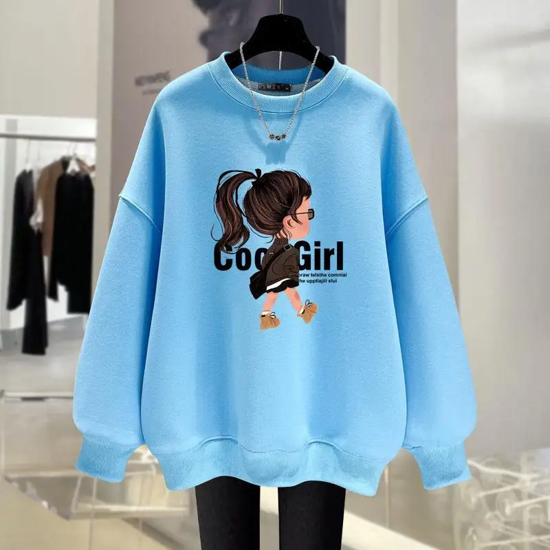 Autumn Vintage Loose Casual O-neck Sweatshirts Fashion Y2k Long Sleeve Top Pullovers Women Clothing Cartoon Printed Hoodies