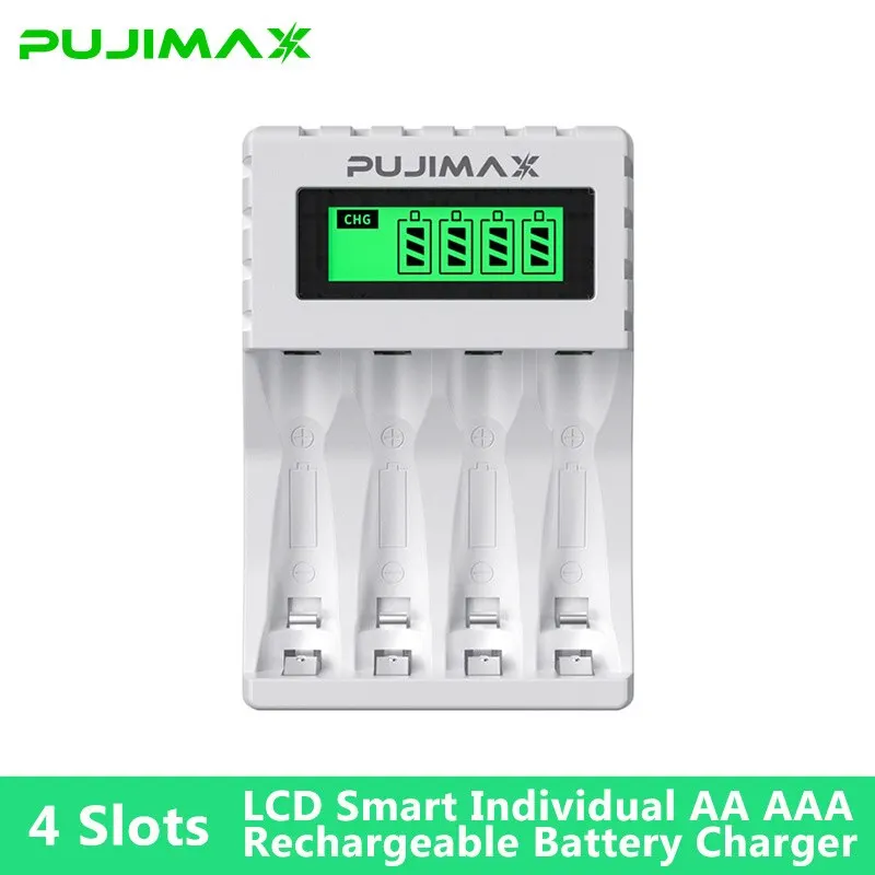 PUJIAMX AA/AAA เครื่องชาร์จแบตเตอรี่แบบชาร์จไฟได้จอแสดงผล LCD อะแดปเตอร์แบบพกพาสาย USB TypeC แบตเตอรี่อินเทอร์เฟซเครื่องมือชาร์จเร็ว