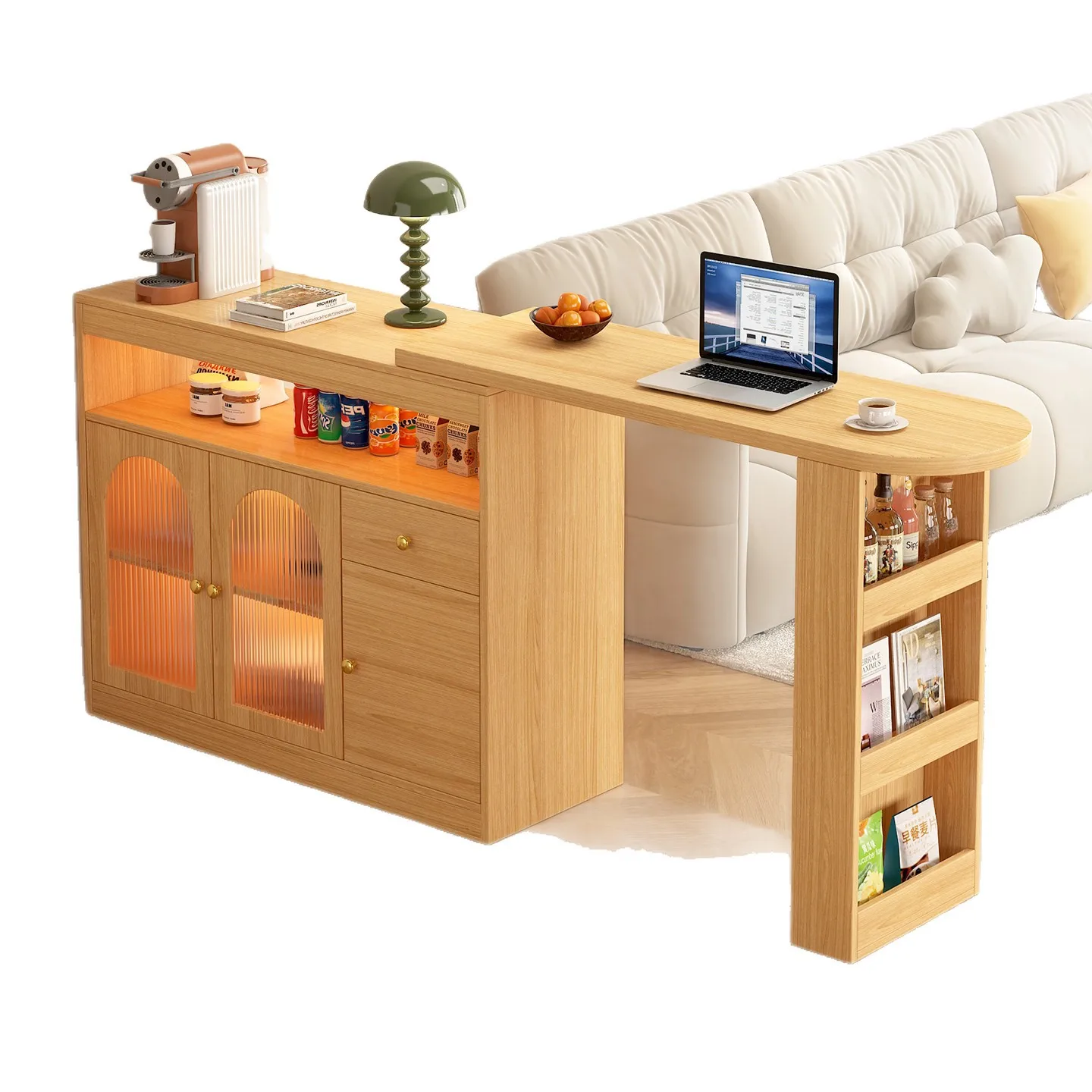 For Multi-Function Extendable Bar Table, Living Room Divider & Balcony Side Cabinet