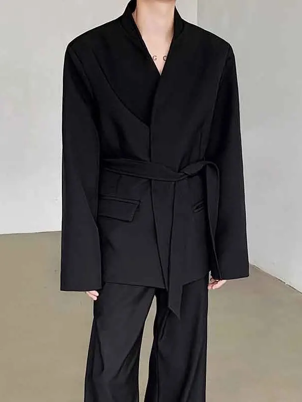 

Мужское модное пальто с лацканами с поясом, весенне-осенний длинный свек, повседневное свободное пальто