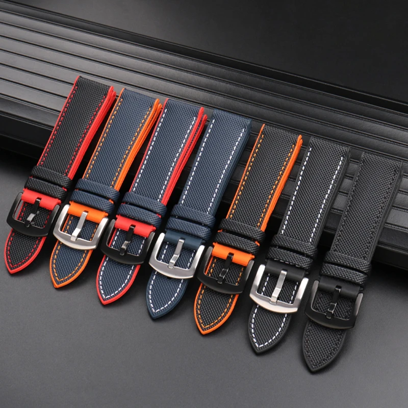 20mm 21mm 22mm Nylon Rubber Bottom Watch Band Strap for Seiko Tudor Omega Canvas Silicone Waterproof Outdoor Sports Watchbands