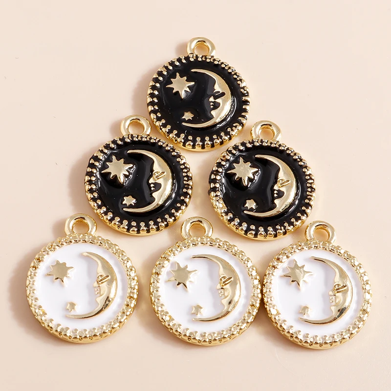 8 Stück zweifarbige Emaille-Sonnen-Mond-Charms für baumelnde Ohrringe, Armbänder, Halsketten, Schmuckherstellung, Zubehör, handgefertigter DIY-Schmuck – Detail 3