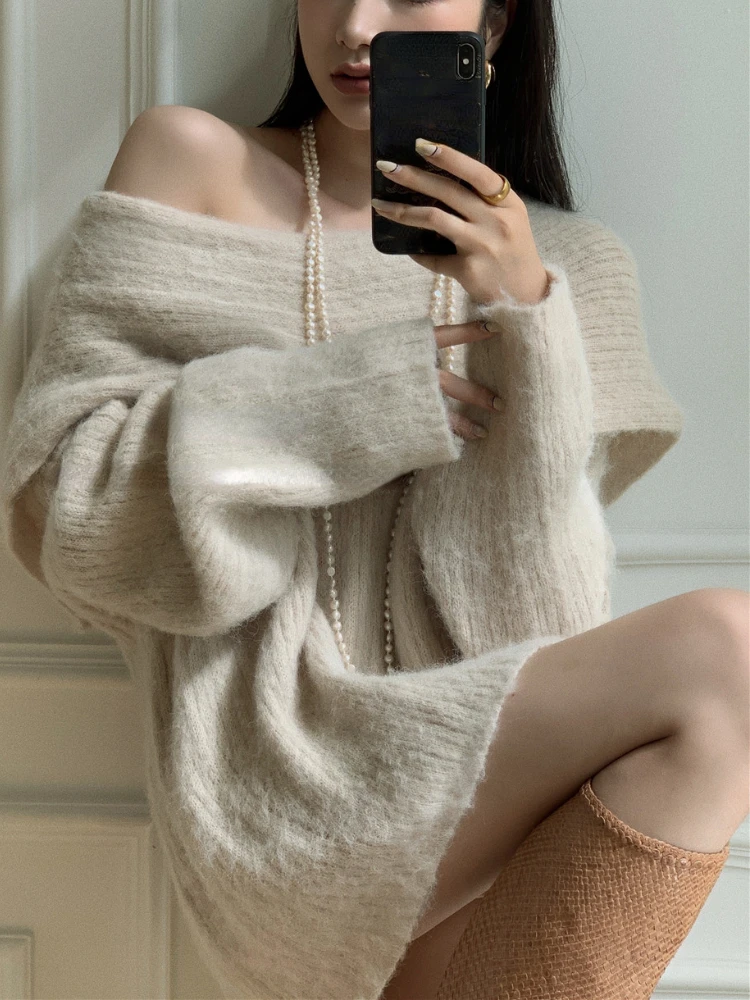 Long Sleeve Loose Knitted Tops Women Korea Fashion Elegant Sweater Office Lady 2022 Autumn Pure Color Pullover Chic Y2k Clothes