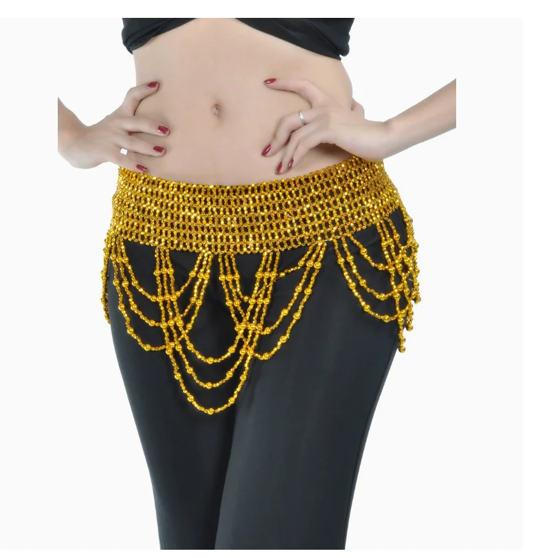 1pcs/lot  woman Belly Dance Costume Hip Belt Handmade Beads waistchain Shiny Gold Silver free size