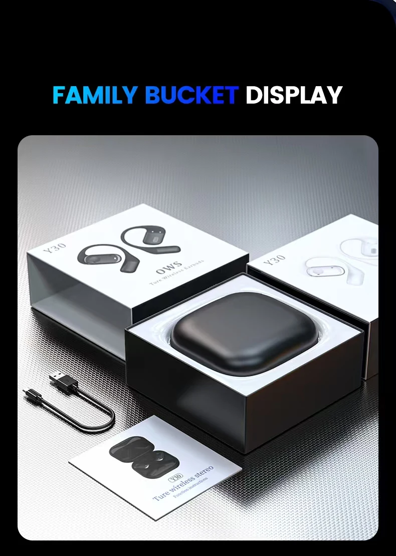 Open-Ear Headphones with Stable Comfort & Hi-Res Sound Pure Bass Boost Bluetooth 5.3 Earbuds OWS Wireless Headphones for Sports