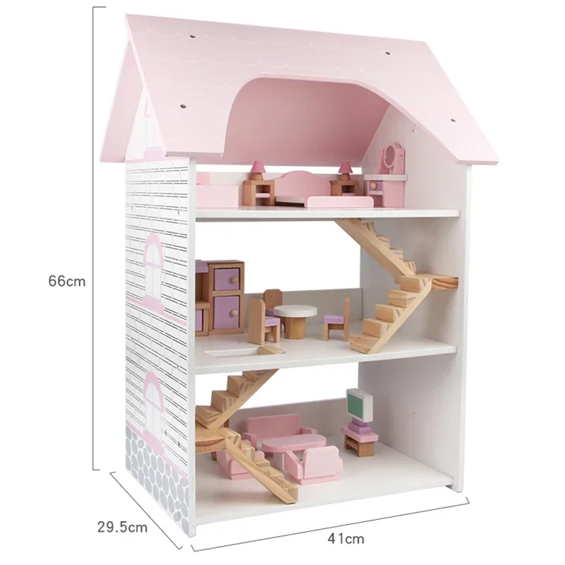 3 Etagen Villa große rosa Prinzessin Puppenhaus Möbel DIY 3D Holz Puppenhaus Spielzeug Cosplay für Kinder spielen Haus großes Geschenk