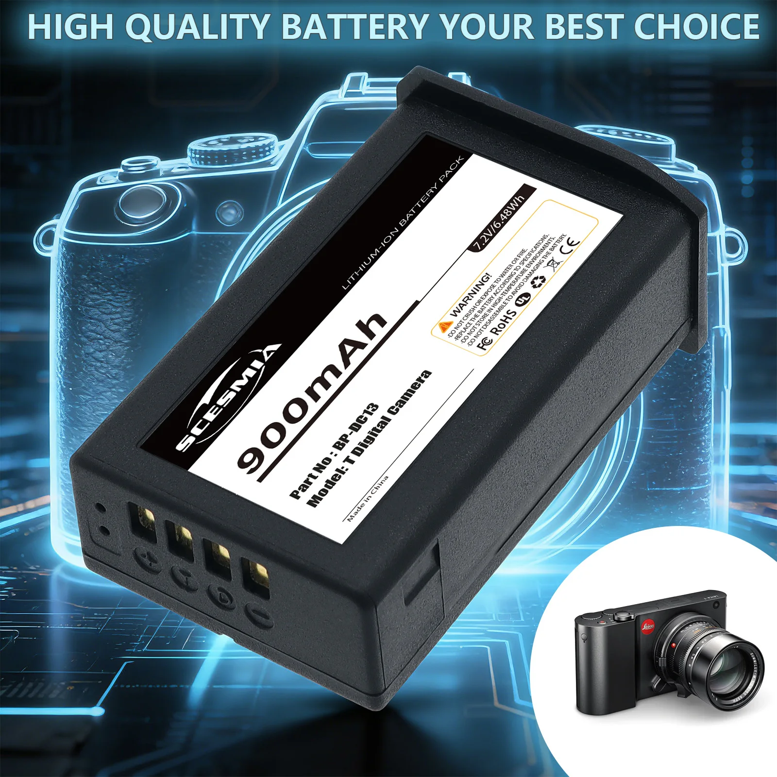 

900mAh Battery BP-DC13 for LEICA T, T Digital Camera, Silver 19800, T (Typ 701), TL, TL2