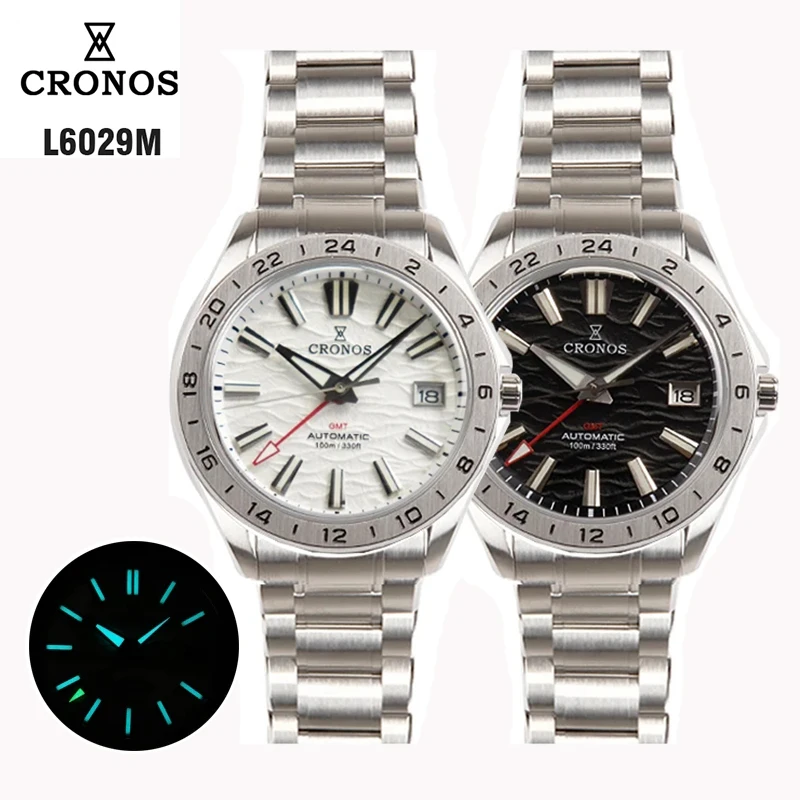 

Часы Cronos GS GMT, 39 мм, автоматические механические часы BGW9 из нержавеющей стали с пузырьковым сапфиром, Супер Светящиеся Роскошные Часы 10ATM L6029M