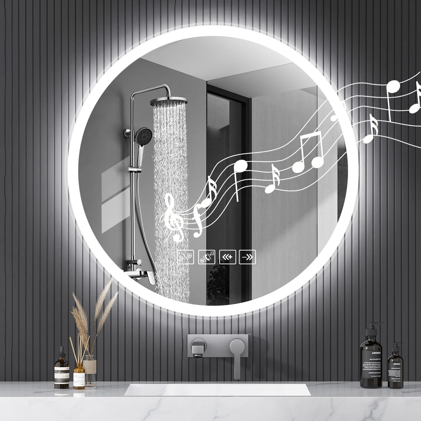 LED-Badezimmerspiegel mit integrierter LED-Beleuchtung, ideal als Schminkspiegel. Badezimmerspiegel mit eingebauter LED-Beleuchtung, der drei frei einstellbare Farbtemperaturen (3000K/4500K/6500K)