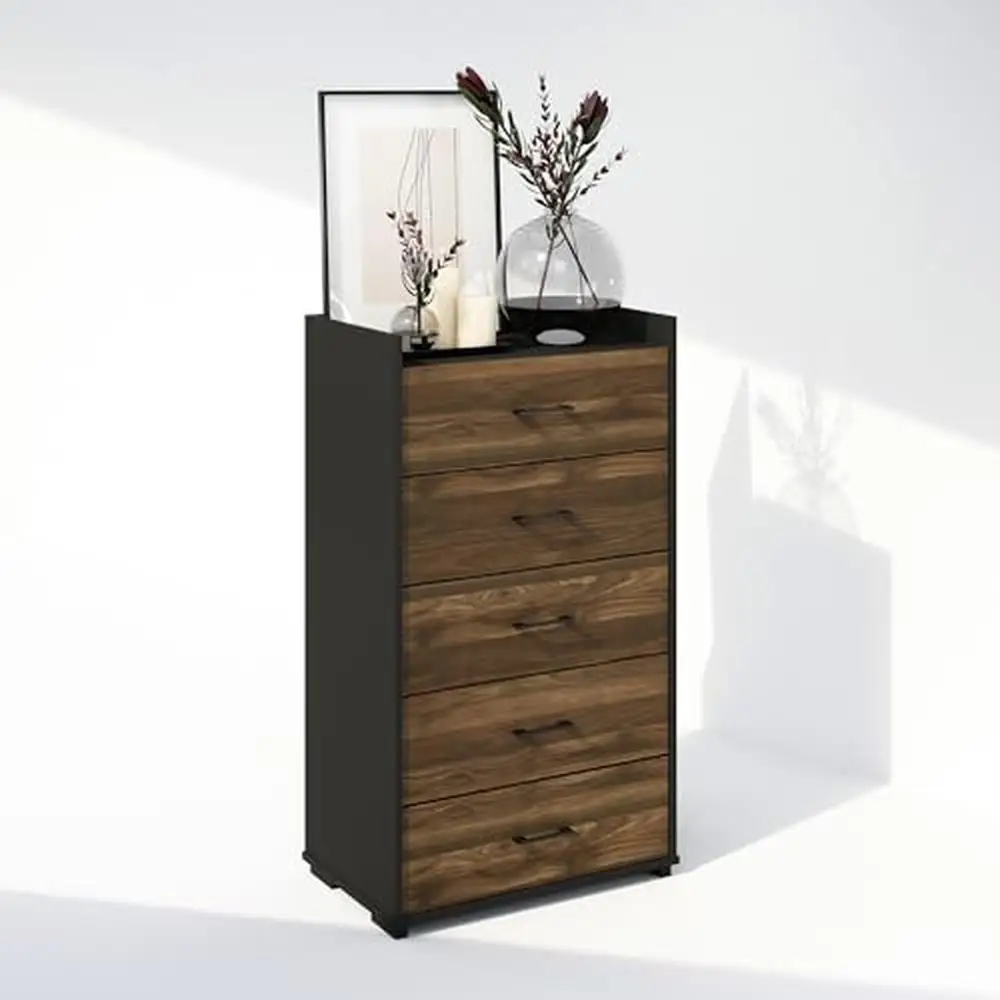 Einfache Kommode mit 5 Schubladen, Kolumbien, Walnuss/Schwarz, Schlafzimmer, Aufbewahrung organisator, pefc-zertifiziertes Holzwerk stoff 15.43 "d x 24.72" w x 43.03 "h