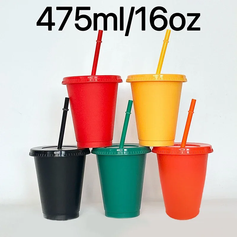 1 PCS Reusable Straw Drinking Cup Personalized Flash Powder Water Bottle Durable Plastic Tumblers With Straws,Lid