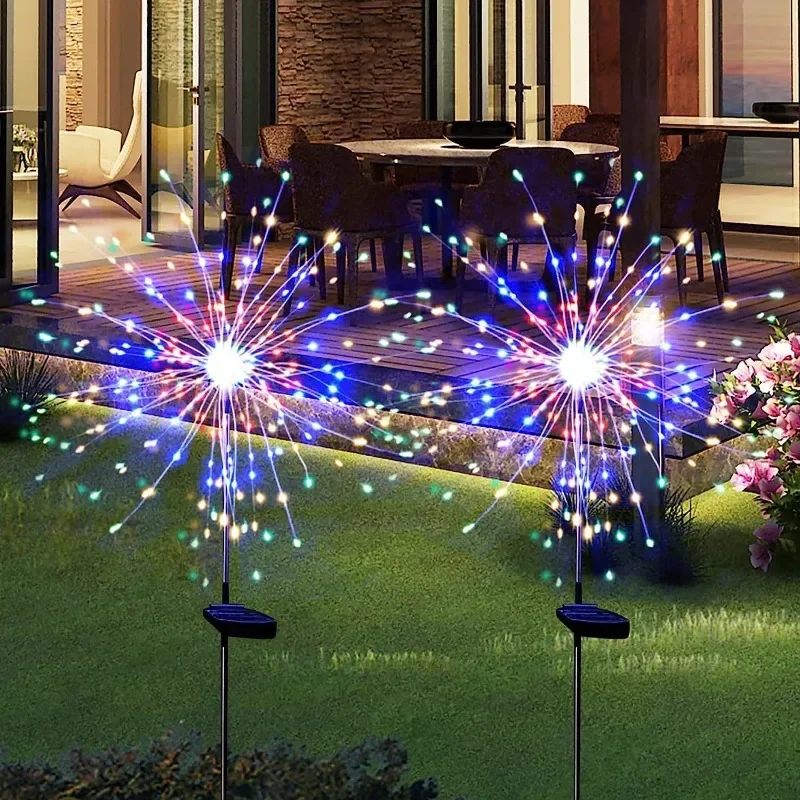 LED Solar Fireworks Lights Powered Outdoor Grass Globe Dandelion Lamp for Garden Lawn Landscape Lamp Holiday Light